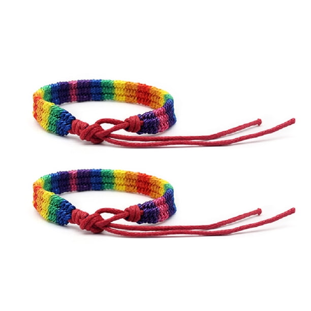 Pulsera de la amistad trenzada hecha a mano con orgullo arcoíris (2 unidades), para gays y lesbianas, LGBTQ, tamaño ajustable.