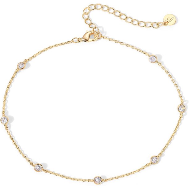 Tobillera PAVOI bañada en oro de 14K con circonitas cúbicas, 9 pulgadas + extensor de 2 pulgadas, 3 mm