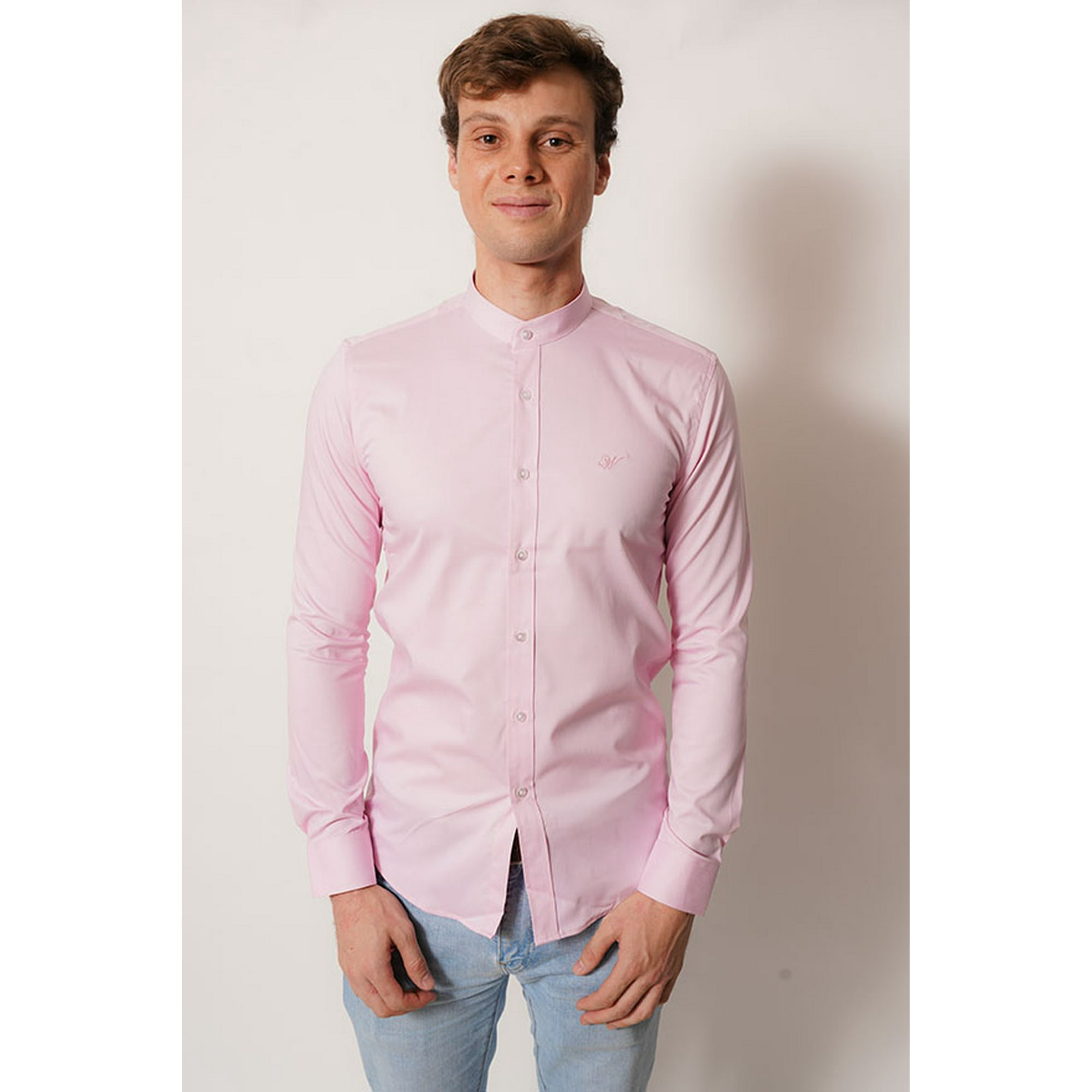 Camisa Cuello Mao Rosa Manga Larga Fit White Clothing