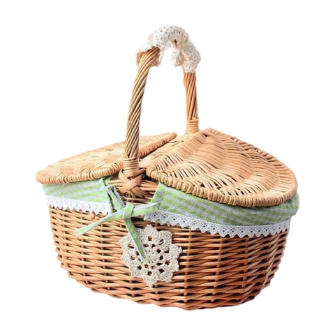 Ioensy - Cesta De Mimbre Para Picnic, Cesta De Mimbre Para Almacenamiento, Para Acampar Al Aire Libre, Pan, Tamaño Mediano, Verde