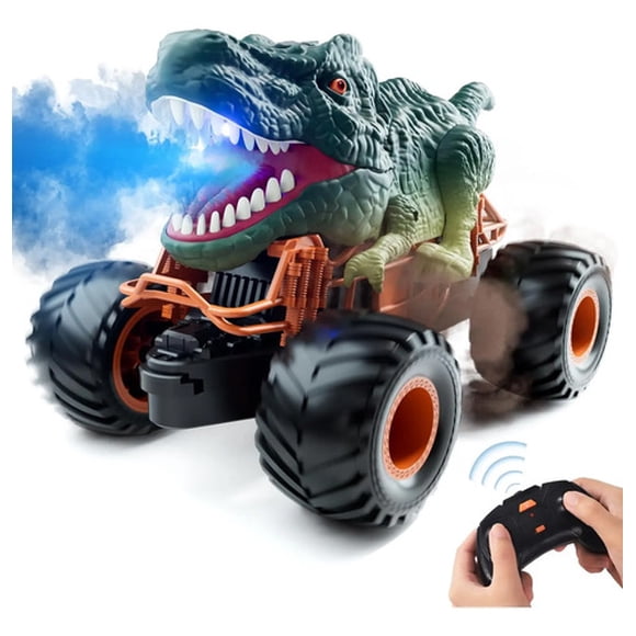 Auto Dinosaurio Recargable Control Remoto Vapor Juguete Niño Verde Dinosaurio