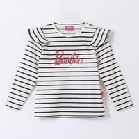 Polera Manga Larga Niña Rayas Logo Blanco Barbie