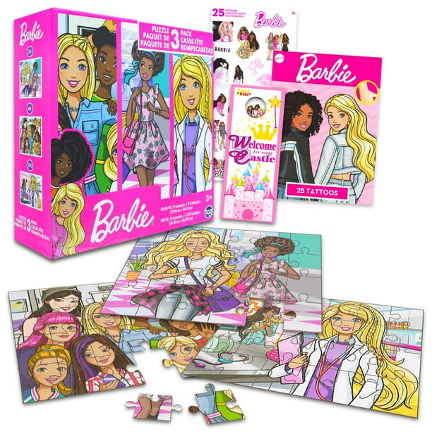 Juego de rompecabezas de Barbie, paquete de 3, con pegatinas y tatuajes ...