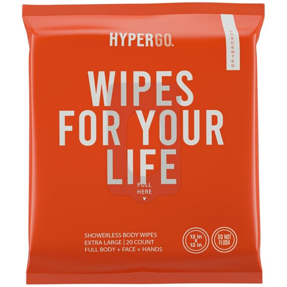 Toallitas corporales HyperGo XL, paquete de 20 unidades, biodegradables, sin perfume