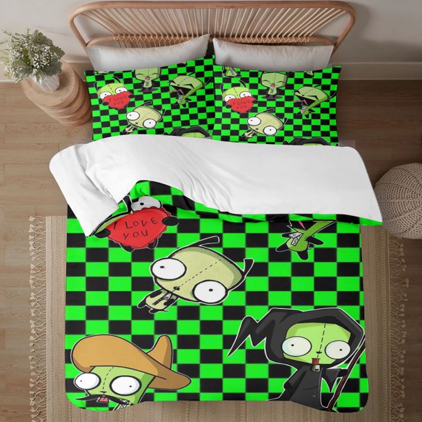 Invader Zim Face on print Soft Bed Set Lightweight 3 Pieces Bedding Sets for All Season Comforter Set Easy Care
