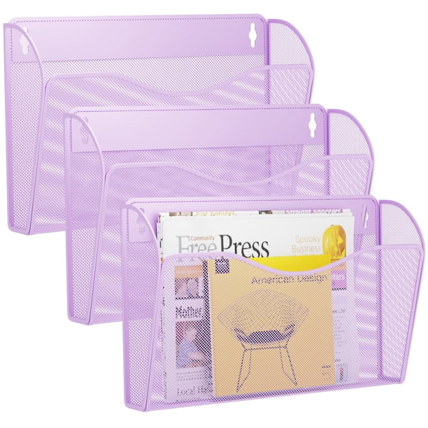 Organizador de archivos de pared GDINDINFAN de malla metálica con 3 compartimentos, color morado