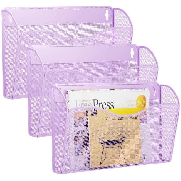 Organizador de archivos de pared GDINDINFAN de malla metálica con 3 compartimentos, color morado