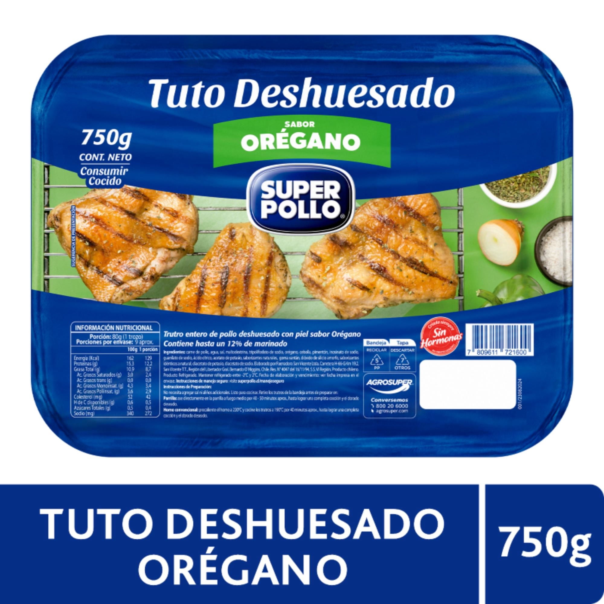 Pollo Trutro Entero Deshuesado Orégano Envasado 750 g Super Pollo