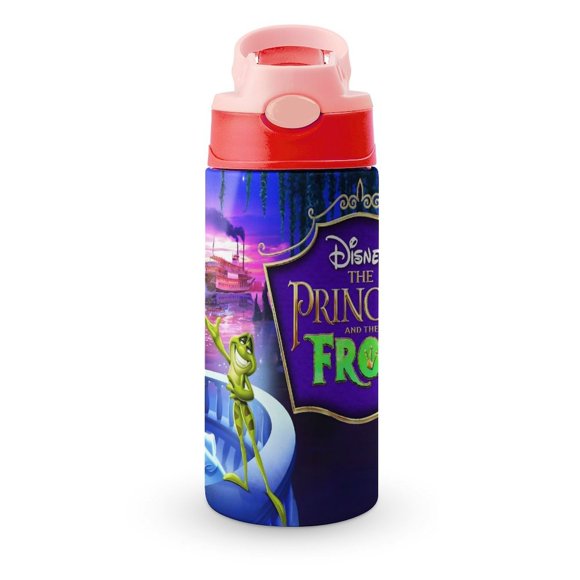 Tiana: La princesa y el sapoBotella de Agua con Tapa Pop Top de Un Toque, Acero Inoxidable, a Prueba de Fugas, para Deportes, Botella Infantil rosa 12 oz
