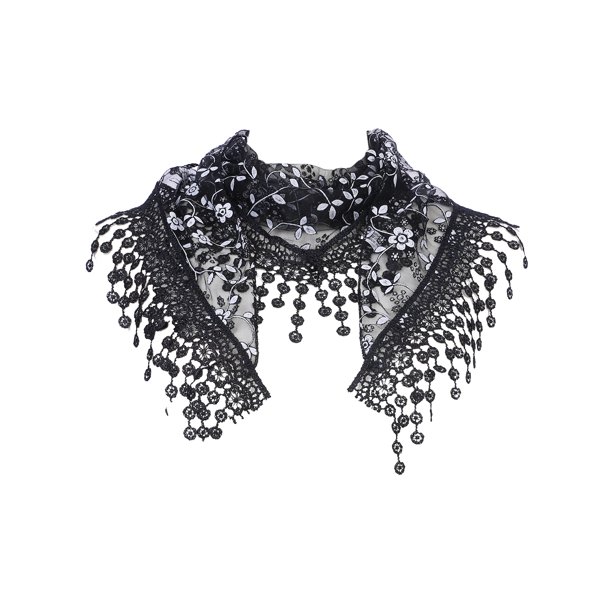 INSPIRE CHIC Velo de Mantilla de Encaje con Diamantes de Imitación Brillantes Elegante Pañuelo Triangular para Iglesia y Boda 130cm x 40cm Negro