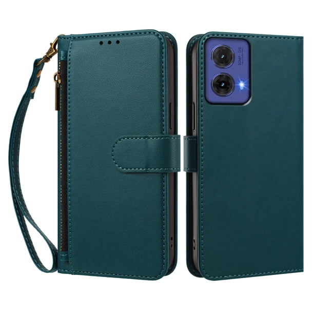Funda Tipo Billetera para Motorola Moto G85 5G con Soporte y Bolsillo con Cierre Verde