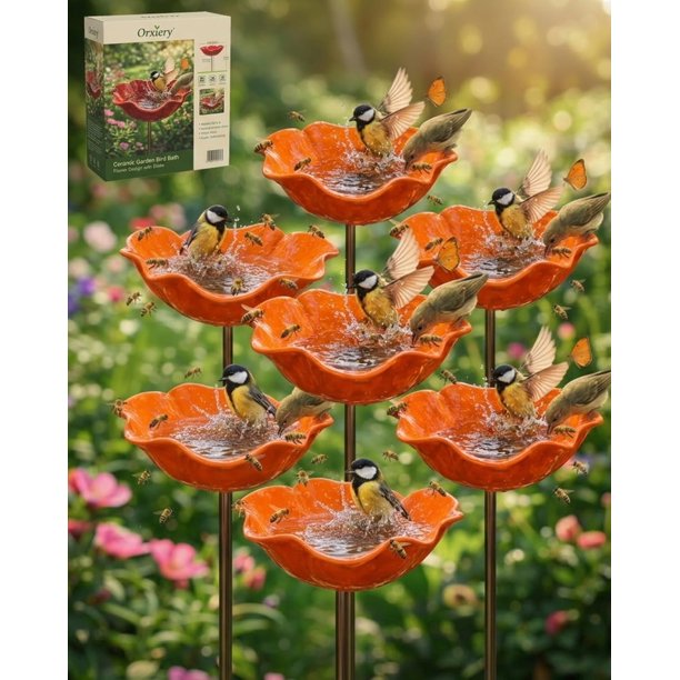 Estaca jardín flor metal hecha mano con baño abejas decoración exterior regalo polinizadores