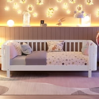 M&Ms - Twin Size Wood Platform Bed For Kids, Wood Low Profile Twin Bed With Rails For Girls And Boys, White (Patented Design, Old Sku W2593P190148)