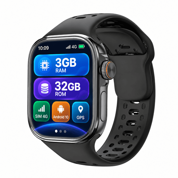 Reloj Inteligente Android 10 4G LTE con SIM Nano, Pantalla AMOLED 2.06", GPS, WiFi, Bluetooth, hasta 3GB RAM 32GB ROM y Batería 1000mAh