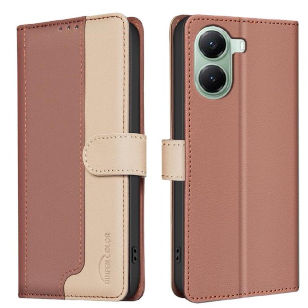 Funda Cartera con Bloqueo RFID para Xiaomi Redmi Turbo 4 5G con Ranuras y Soporte Marrón