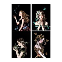 Magideal - 4 Piezas De Tarjetas De Papel Para Rascar, Suministros De Bricolaje, Hojas Para Rascar Negras, Adornos De Tarjetas Para Dibujar, Juguetes Educativos, Chica