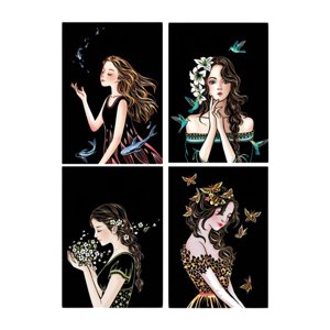 Magideal - 4 Piezas De Tarjetas De Papel Para Rascar, Suministros De Bricolaje, Hojas Para Rascar Negras, Adornos De Tarjetas Para Dibujar, Juguetes Educativos, Chica