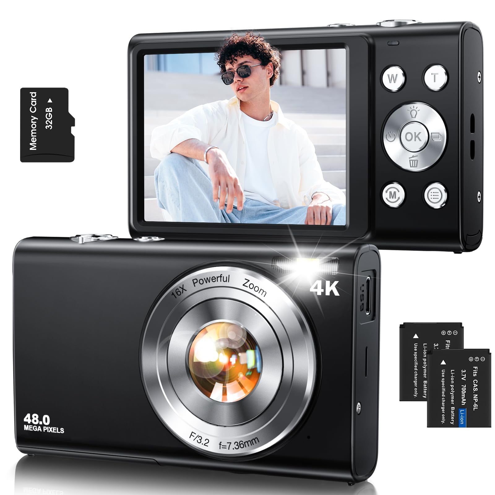 Cámara Digital Lecnippy 4k Vlogging 48mp 16x Zoom 2 Baterías
