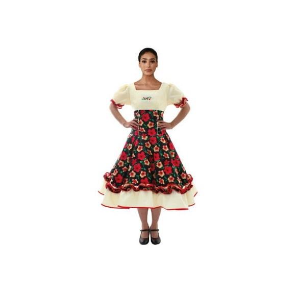 Vestido Comp Huasa Chinita Floreado Negro Blanco Mujer negro S