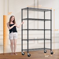 M&Ms - 5-Shelf Storage Shelves,Wire Shelving Heavy Duty Metal Storage Shelving Unit Adjustable Garage Shelving Rack Pantry Kitchen (Black, 5 Tier,17.7"" D X 47.2"" W X 75.6"" H)