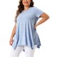 thumbnail image 4 of Agnes Orinda Blusas de Talla Grande para Mujer, Túnicas de Colegio o Escuela, Cuello Redondo de Verano, Camiseta de Punto Holgada de Manga Corta, Estilo Casual, Talla 3X, Azul, 4 of 5