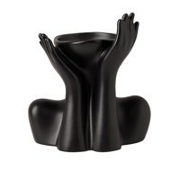 Magideal - Florero De Cerámica, Macetero, Decoración De Jarrón, Estante De Accesorios, Decoración De Bonsái, Florero De Escritorio De Cerámica, Macetero De Mesa Cara De Soporte Negra