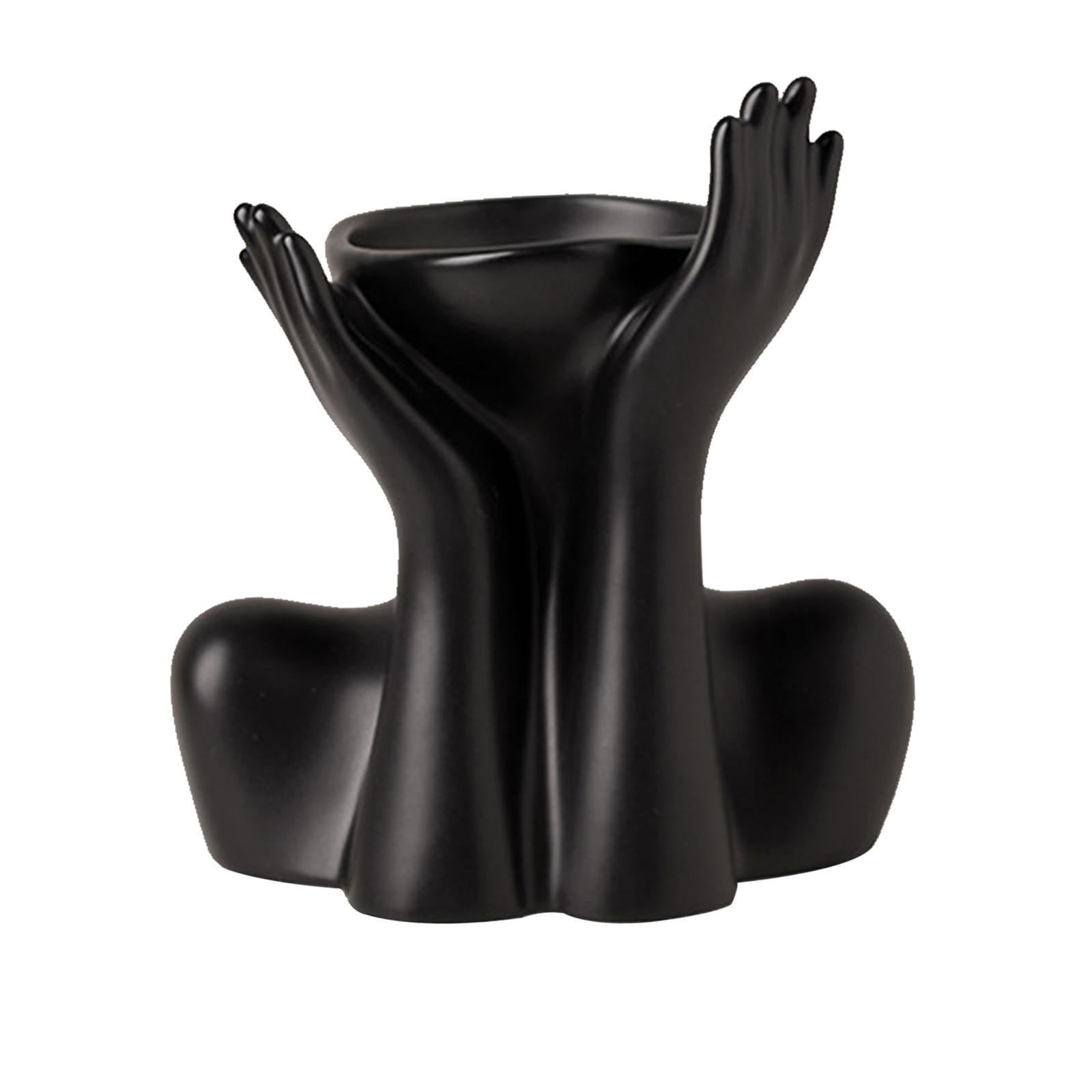 Magideal - Florero De Cerámica, Macetero, Decoración De Jarrón, Estante De Accesorios, Decoración De Bonsái, Florero De Escritorio De Cerámica, Macetero De Mesa Cara De Soporte Negra