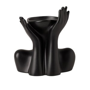 Magideal - Florero De Cerámica, Macetero, Decoración De Jarrón, Estante De Accesorios, Decoración De Bonsái, Florero De Escritorio De Cerámica, Macetero De Mesa Cara De Soporte Negra