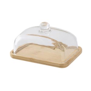 Magideal - Soporte Para Tartas Con Cúpula De Cristal, Bandeja Para Servir Tartas, Mantequillera, Cúpula De Postre Con Base, Soporte Para Tartas Para Fiestas, Bod Madera De Bambú