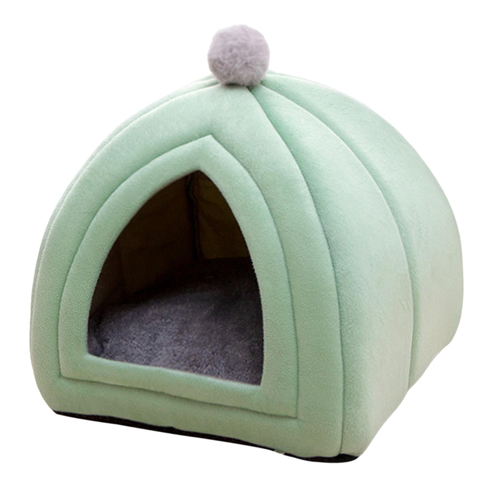Ioensy - Linda Tienda De Campaña Para Mascotas Con Cama Para Gatos Con Cojín Extraíble Lavable Semicerrado Verde Invierno L