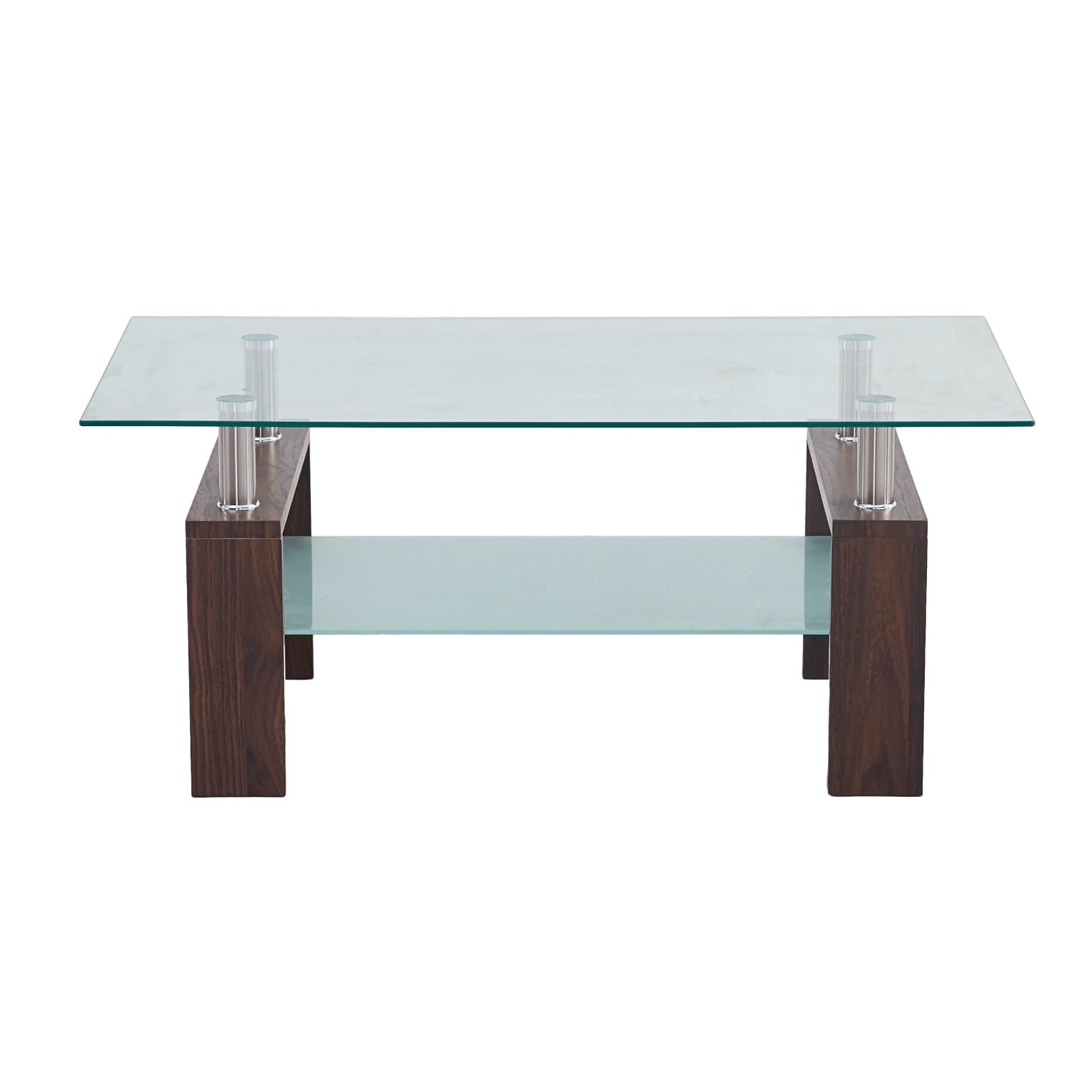 Klik Muebles - Mesa De Centro Para Living Rectangular De Vidrio Y Madera Oscura