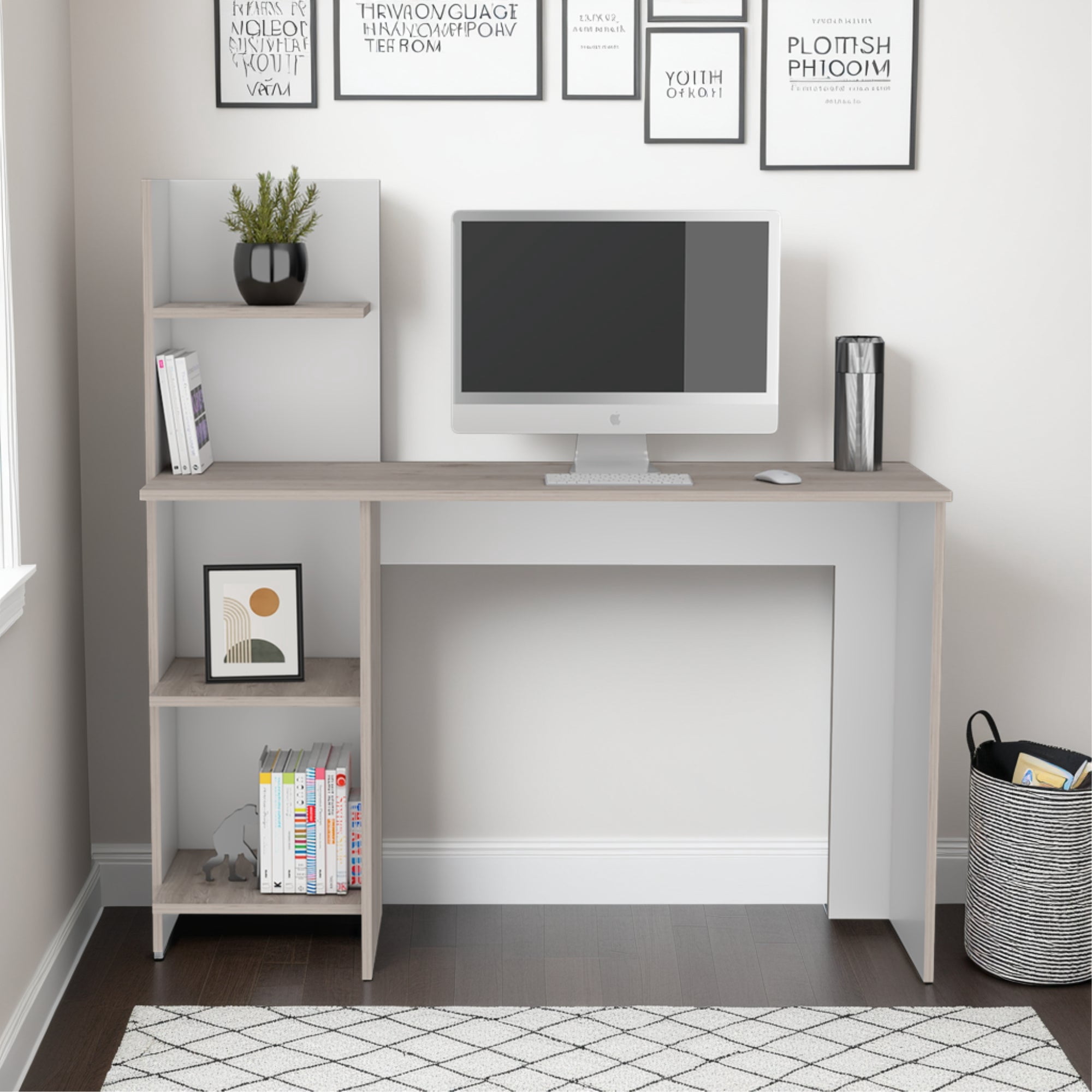 Tuhome - Escritorio Con Biblioteca Vilna Bardolno Y Blanco 120x120x45 Cm