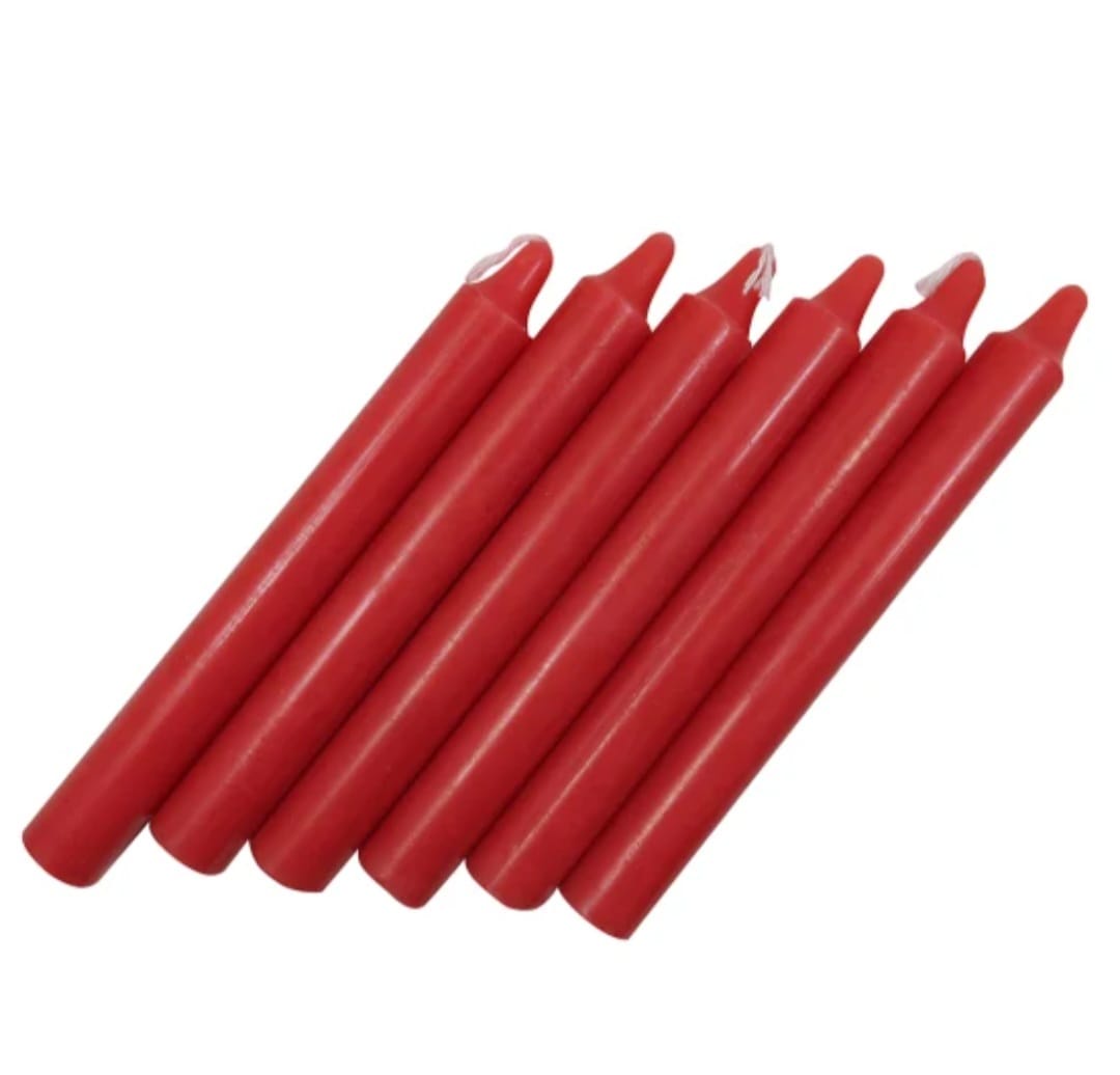 Pack 6 Velas Largas Rojas 20Cm 6 Horas