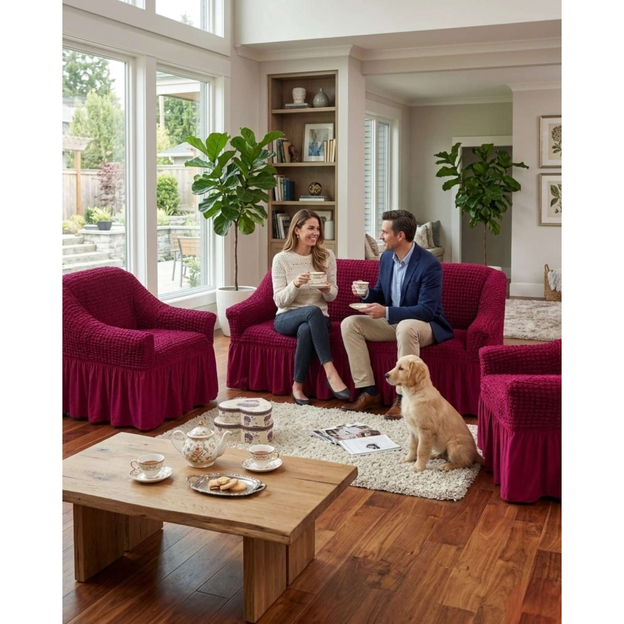 Mylhogar - Juego De Fundas De Sillón Turcas 3+1+1 Elásticas Ajustables