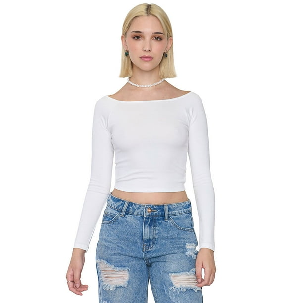 Polera Mujer Sin Hombros Manga Larga Blanco Corona