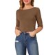 thumbnail image 1 of INSPIRE CHIC Camisetas de Mujer Mangas al Codo Cuello Barco Ajuste Ceñido Casual Camisetas Marrón L, 1 of 7
