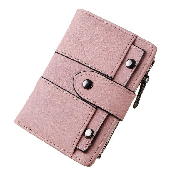 Cartera pequeña de piel suave para mujer con bloqueo RFID y tarjetero.