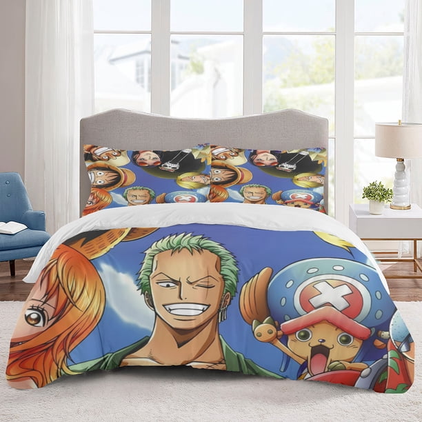 ONE PIECE Bedding Sets Cartoon Duvet Cover Lightweight 3 Piece Bet Sets for Kids Boys Girls