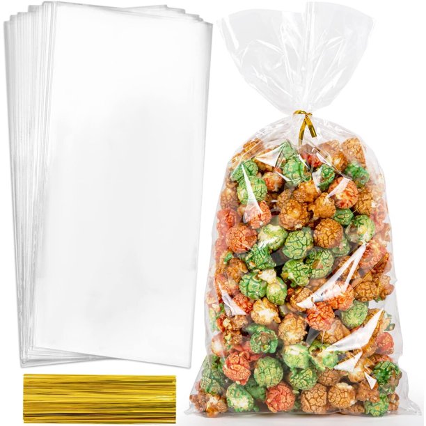 Labeol 160 bolsas transparentes de celofán de 7 x 14 pulgadas para dulces, con amarras