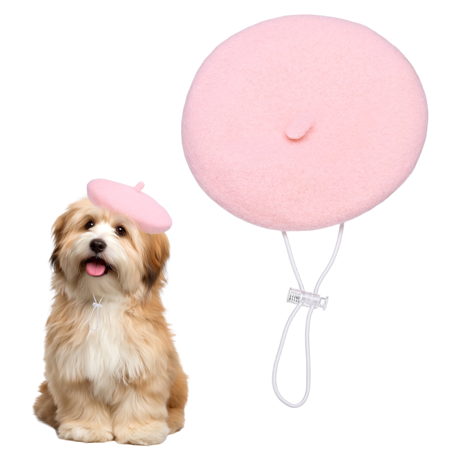 Uxcell Sombrero de Lana para Perro, Boina de Artista Francés de 5 Pulgadas con Correa Ajustable, Accesorio para el Cabello, (Rosa), para Disfraz de Navidad/Props para Fotos/Gatos Pequeños/Cachorros