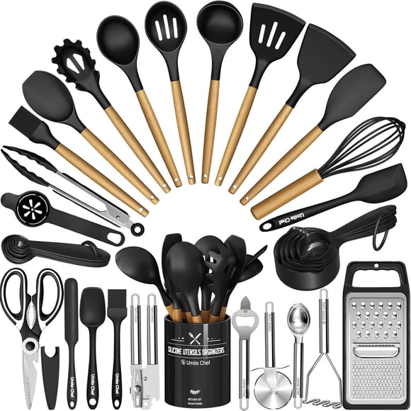 Set Utensilios Cocina Umite Chef 34 Piezas Silicona Negro