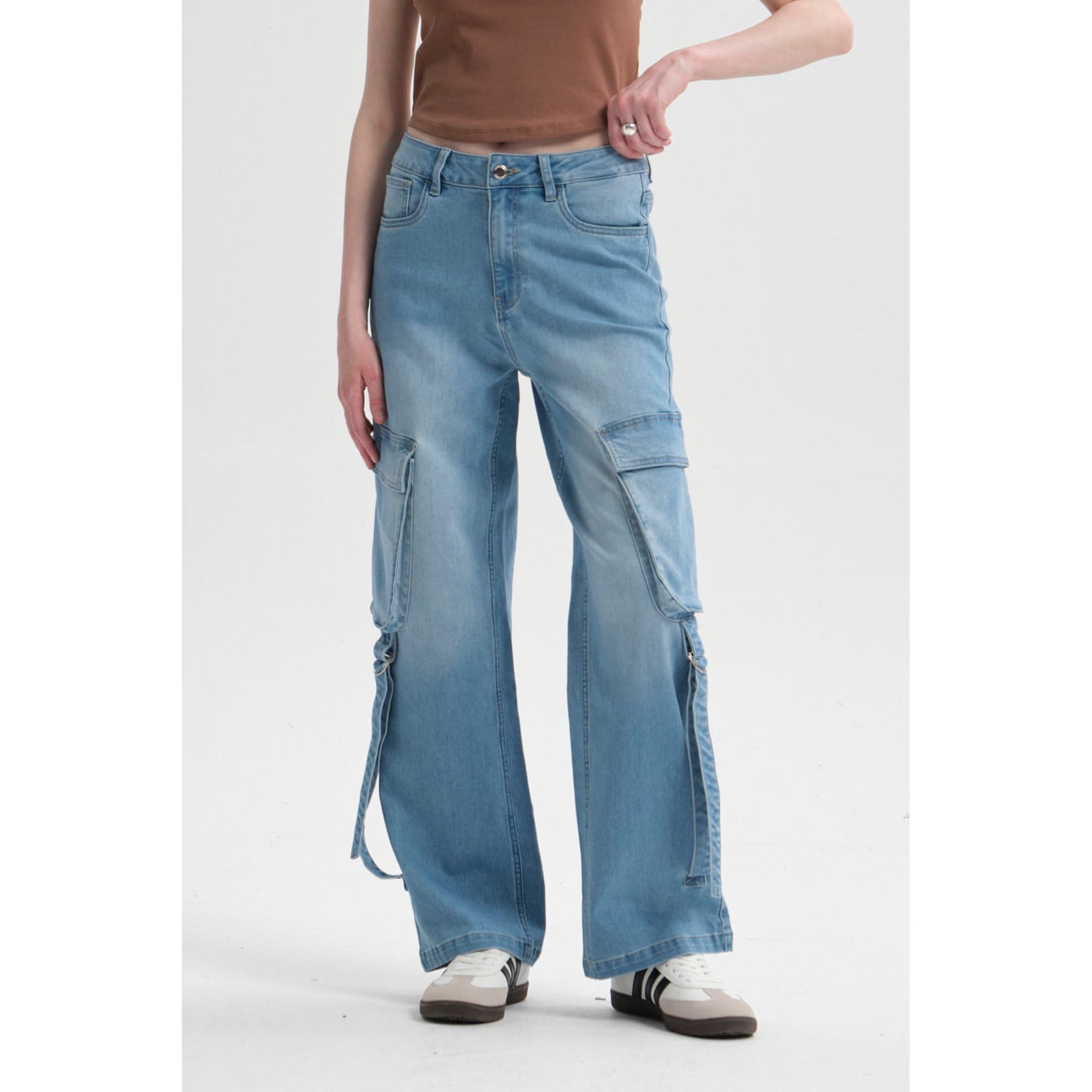 Fashionspark - Jeans Mujer Calce Recto Cargo Amarra Azul Claro