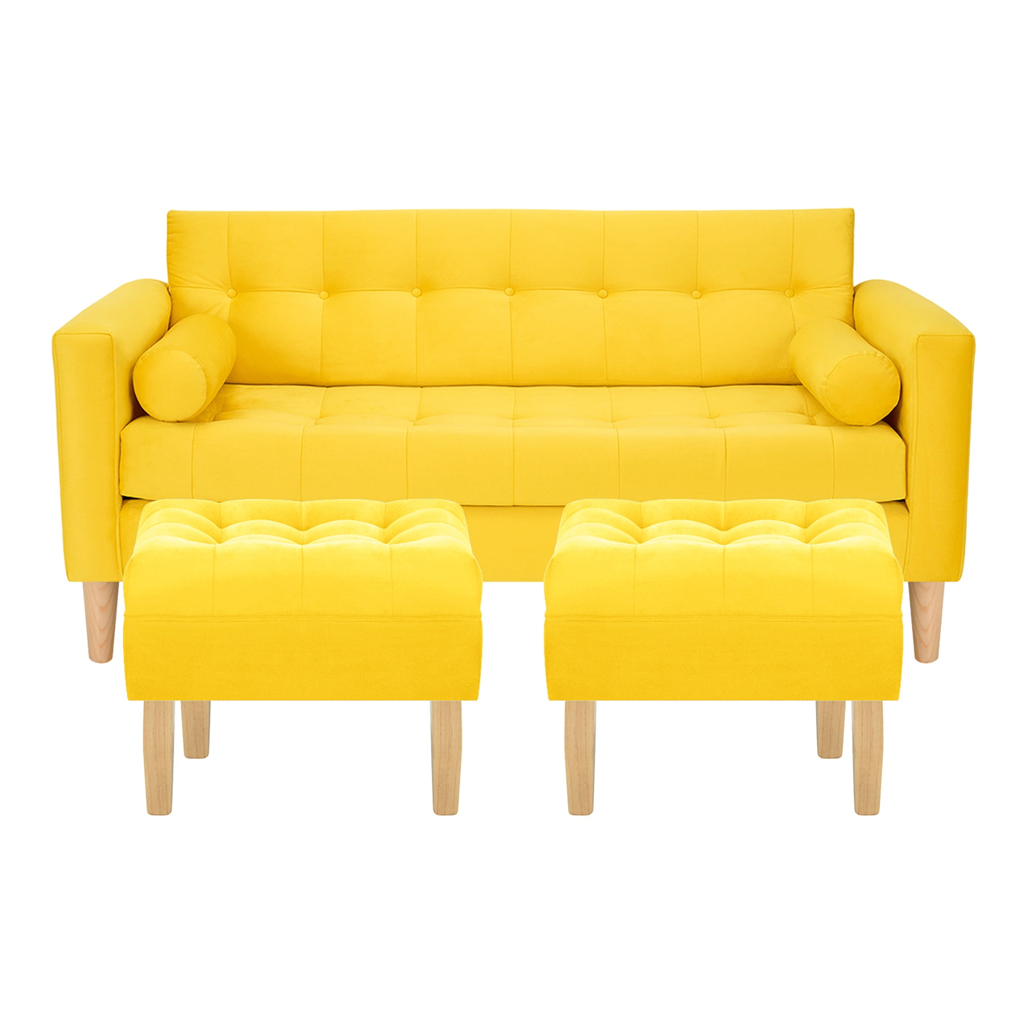 Bodevir - Sofa Retro 3c + 2 Pouf Felpa 05 Amarillo