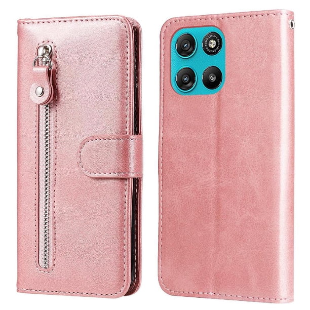 Funda tipo cartera para Motorola Moto G67 Power 5G con bolsillo con cremallera y ranuras para tarjetas – Función de soporte Rosa