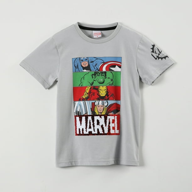 Polera Manga Corta Niño Sequins Reversi Avengers Gris Marvel