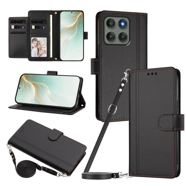 Funda Cartera para Motorola Edge 60 Pro con Bolsillo para Billetes, Negro