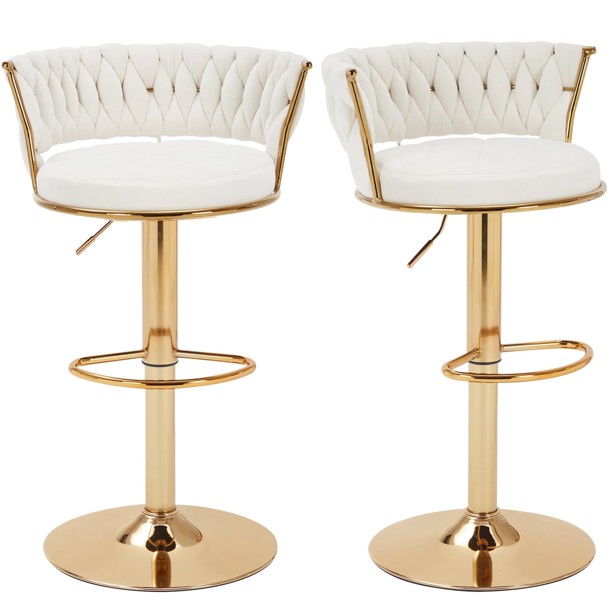 Juego De 2 Taburetes De Bar Vecelo Con Altura De Mostrador Ajustable, Color Blanco