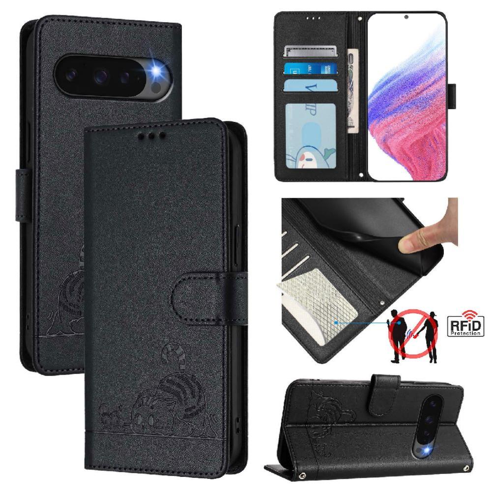 Funda Tipo Cartera Foxdock Para Google Pixel 10 Pro Xl 5G Con Soporte, Ranuras, Rfid, Diseño De Gato