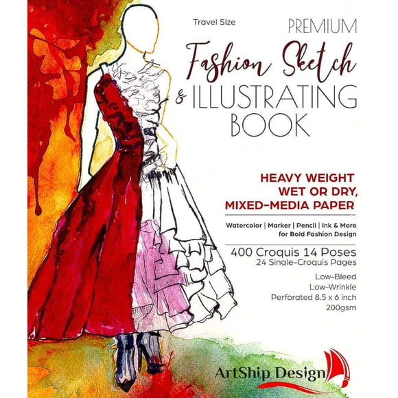 Cuaderno de bocetos de moda ArtShip Design, 400 plantillas de figuras