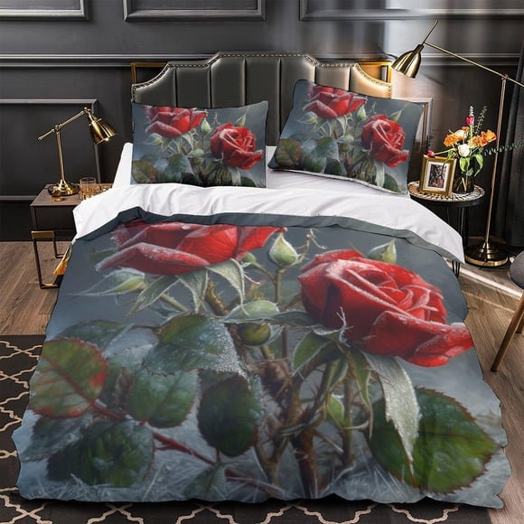 Two roses Bedding Set Duvet Cover Set3-Piece Bedding Set